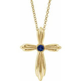 14K Yellow Natural Blue Sapphire Cross 16-18" Necklace