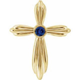 14K Yellow Natural Blue Sapphire Cross Pendant