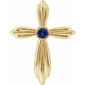 14K Yellow Natural Blue Sapphire Cross Pendant