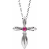 Platinum Natural Pink Tourmaline Cross 16-18" Necklace