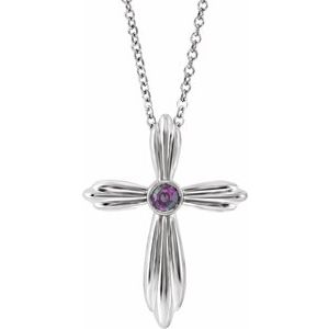 14K White Lab-Grown Alexandrite Cross 16-18" Necklace
