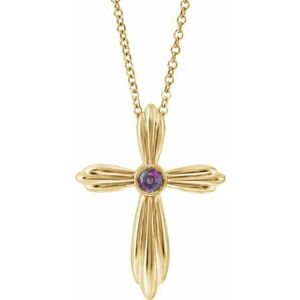 14K Yellow Natural Alexandrite Cross 16-18" Necklace