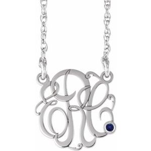 14K Yellow 30 mm 3-Initials Imitation Pink Tourmaline Script Monogram 18" Necklace