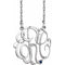 14K White 20 mm 3-Initials Imitation Blue Sapphire Script Monogram 18