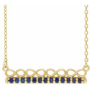 14K Yellow Natural Blue Sapphire Infinity-Inspired Bar 18" Necklace
