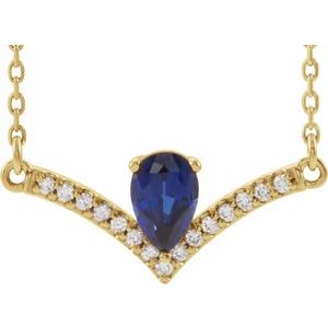14K Yellow Lab-Grown Blue Sapphire & .06 CTW Natural Diamond 16" Necklace