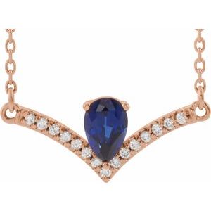 14K Rose Lab-Grown Blue Sapphire & .06 CTW Natural Diamond 16" Necklace