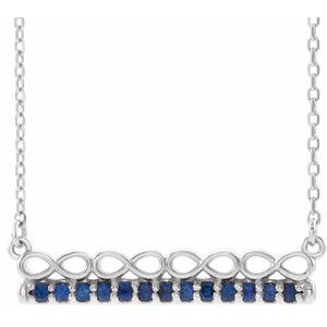 Platinum Natural Blue Sapphire Infinity-Inspired Bar 16" Necklace