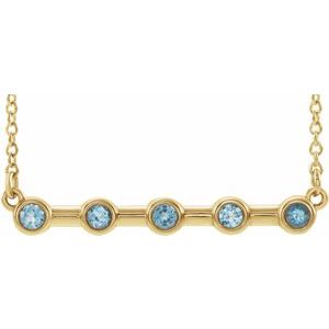 14K Yellow Natural Aquamarine Bezel-Set Bar 16" Necklace