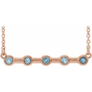 14K Rose Natural Aquamarine Bezel-Set Bar 18" Necklace