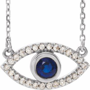 Platinum Natural Blue Sapphire & Natural White Sapphire Evil Eye 16" Necklace