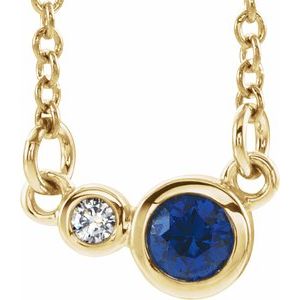 14K Yellow Natural Blue Sapphire & .02 CTW Natural Diamond 16" Necklace
