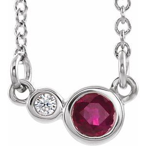 14K White Natural Ruby & .02 CTW Natural Diamond 16" Necklace