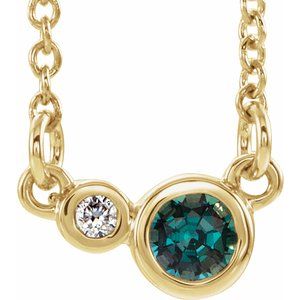14K Yellow Natural Alexandrite & .02 CTW Natural Diamond Semi-Set 16" Necklace