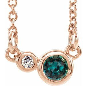 14K Rose Natural Alexandrite & .02 CTW Natural Diamond Semi-Set 16" Necklace