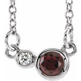 Platinum Natural Mozambique Garnet & .02 CTW Natural Diamond 16" Necklace