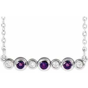 Platinum Natural Amethyst & .08 CTW Natural Diamond Bezel-Set 16-18" Necklace