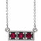 14K White Natural Ruby Three-Stone Bar 16-18