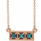 14K Rose Natural Blue Zircon Three-Stone Bar 16-18