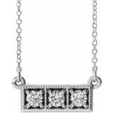 14K White 1/4 CTW Natural Diamond Three-Stone Bar 16-18" Necklace