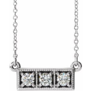 14K White 1/4 CTW Natural Diamond Three-Stone Bar 16-18" Necklace