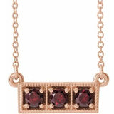 14K Rose Natural Mozambique Garnet Three-Stone Bar 16-18" Necklace