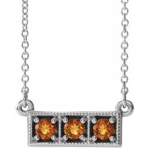 14K White Natural Citrine Three-Stone Bar 16-18" Necklace