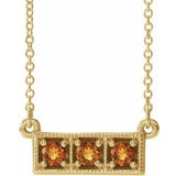 14K Yellow Natural Citrine Three-Stone Bar 16-18" Necklace