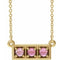 14K Yellow Natural Pink Tourmaline Three-Stone Bar 16-18