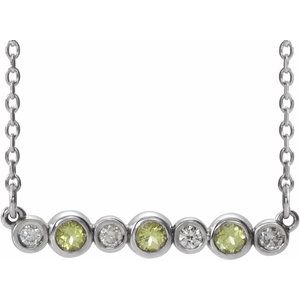 Platinum Natural Peridot & .08 CTW Natural Diamond Bezel-Set 16-18" Necklace
