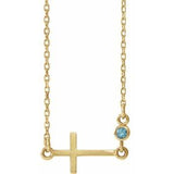 14K Yellow Natural Aquamarine Sideways Cross 16-18" Necklace