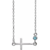 Sterling Silver Natural Aquamarine Sideways Cross 16-18" Necklace