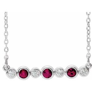 Platinum Lab-Grown Ruby & .08 CTW Natural Diamond Bezel-Set 16-18" Necklace