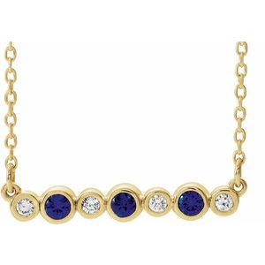 14K Yellow Lab-Grown Blue Sapphire & .08 CTW Natural Diamond Bezel-Set 16-18" Necklace