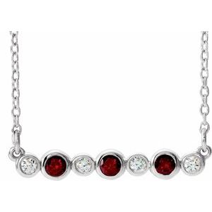 Sterling Silver Natural Mozambique Garnet & .08 CTW Natural Diamond Bezel-Set 16-18" Necklace