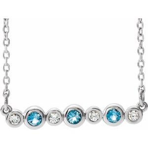 Platinum Natural Aquamarine & .08 CTW Natural Diamond Bezel-Set 16-18" Necklace