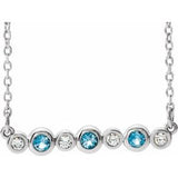 Sterling Silver Natural Aquamarine & .08 CTW Natural Diamond Bezel-Set 16-18" Necklace