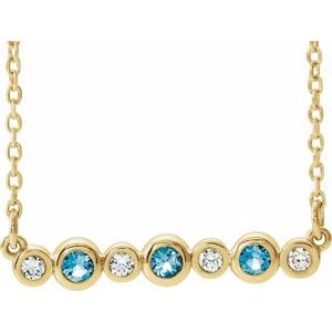 14K Yellow Natural Aquamarine & .08 CTW Natural Diamond Bezel-Set 16-18" Necklace