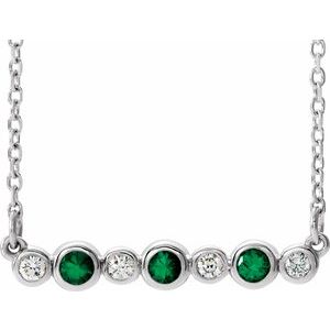 14K White Natural Emerald & .08 CTW Natural Diamond Bezel-Set 16-18" Necklace