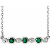 Sterling Silver Natural Emerald & .08 CTW Natural Diamond Bezel-Set 16-18" Necklace