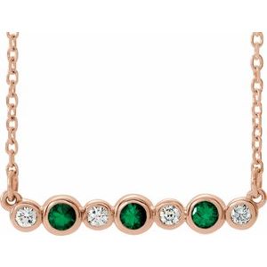 14K Rose Lab-Grown Emerald & .08 CTW Natural Diamond Bezel-Set 16-18" Necklace