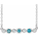 14K White Natural Blue Zircon & .08 CTW Natural Diamond Bezel-Set 16-18" Necklace