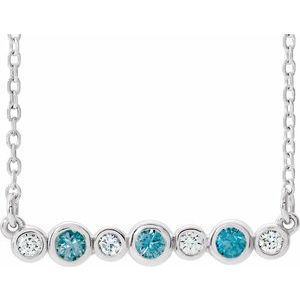 14K White Natural Blue Zircon & .08 CTW Natural Diamond Bezel-Set 16-18" Necklace