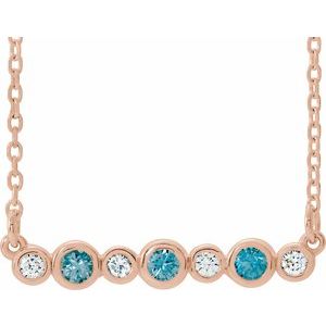 14K Rose Natural Blue Zircon & .08 CTW Natural Diamond Bezel-Set 16-18" Necklace