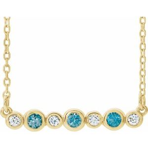 14K Yellow Natural Blue Zircon & .08 CTW Natural Diamond Bezel-Set 16-18" Necklace