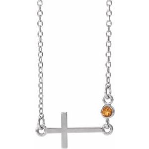 Sterling Silver Natural Citrine Sideways Cross 16-18" Necklace