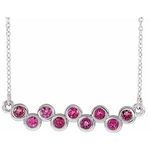 Sterling Silver Natural Pink Sapphire Bezel-Set Bar 16-18" Necklace