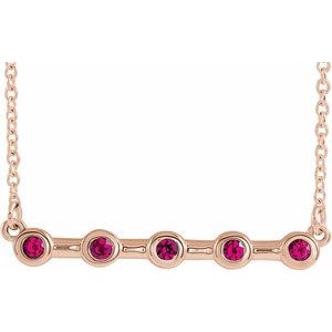 14K Rose Natural Ruby Bezel-Set Bar 18" Necklace