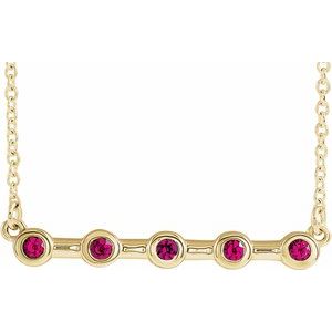 14K Yellow Natural Ruby Bezel-Set Bar 18" Necklace