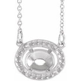 14K White 9x7 mm Oval Halo-Style 16 1/2" Necklace Mounting